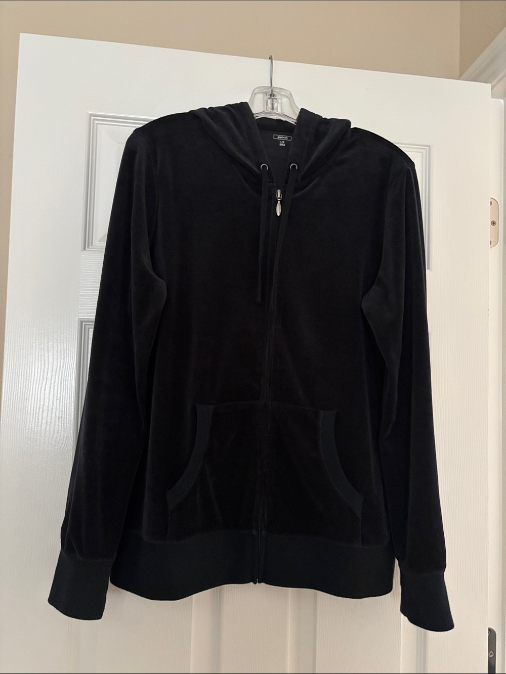 Black Velvet Zip-Up Hooded Jacket